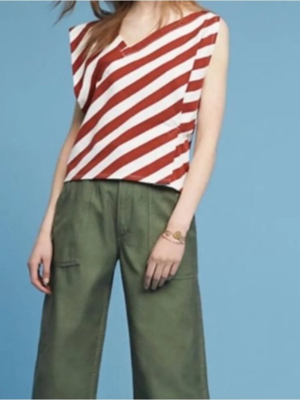 Anthropologie x Postmark Dulcina Sleeveless Top in Rust / White Stripes XS